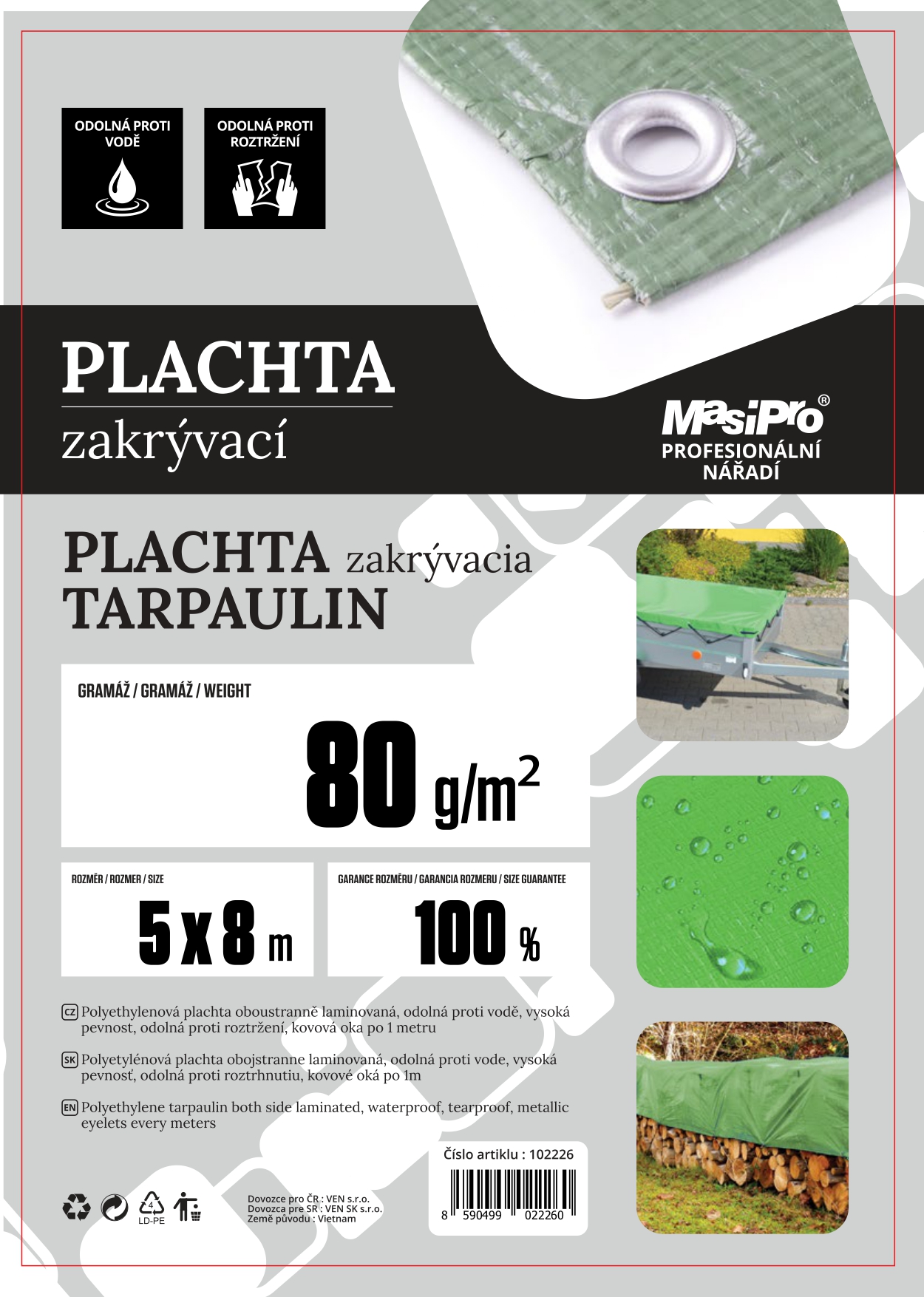 Plachta zakrývací zelená 5 x 8 m, 80 g/m2