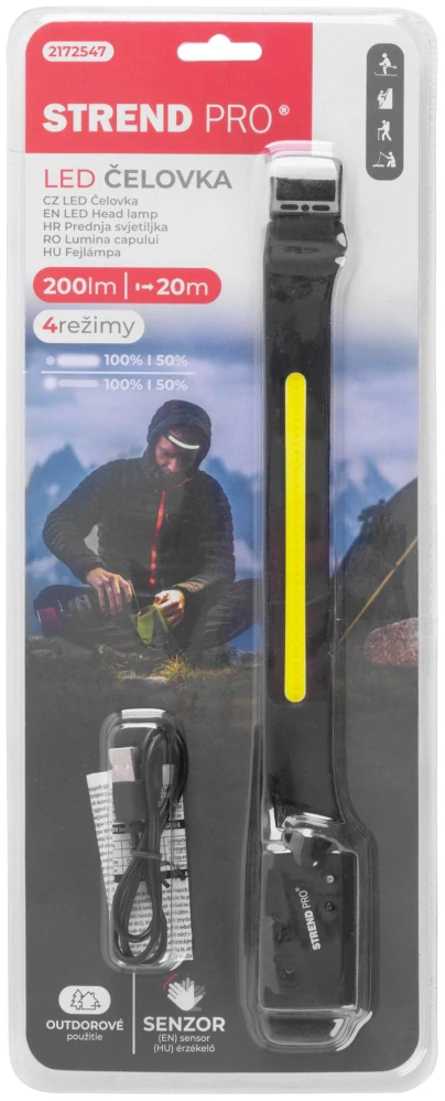 Svítilna - Čelovka pásek 200 lm, 1200 mAh