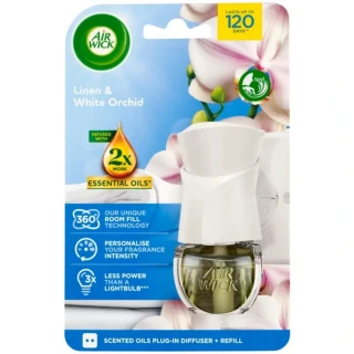 Air Wick elektrický osvěžovač vzduchu Essential Oils Linen & White Orchid - komplet