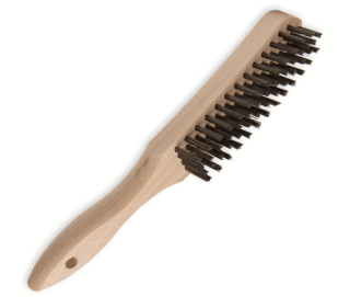 Kartáč s dřevěnou rukojetí a ocel. drátem ve 4 řadách 