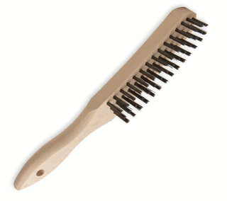 Kartáč s dřevěnou rukojetí a ocel. drátem ve 3 řadách